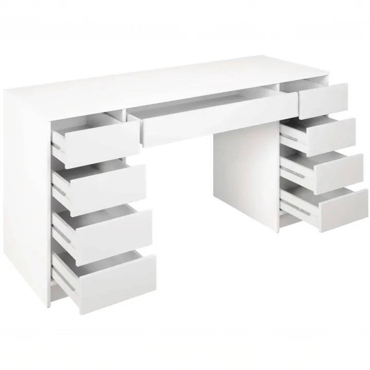 Scrivania ufficio 154x55cm 9 cassetti bianco opaco Blackpool