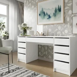 Scrivania ufficio 154x55cm 9 cassetti bianco lucido Blackpool