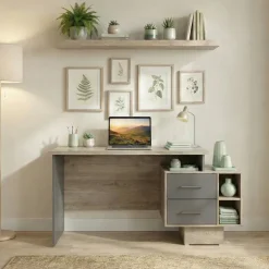 Scrivania ufficio 148x60cm con cassettiera rovere antracite lucido Time Y