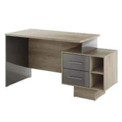 Scrivania ufficio 148x60cm con cassettiera rovere antracite lucido Time Y
