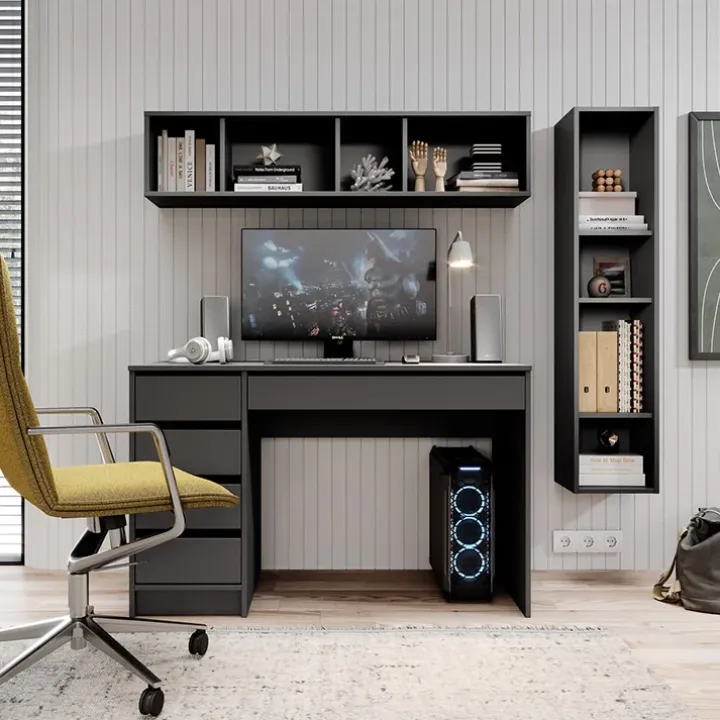 Scrivania ufficio 120x55cm con cassetti grigia Lorella