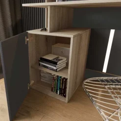 Scrivania ufficio 110x55cm con mobile contenitore grigio rovere chiaro Aldeia
