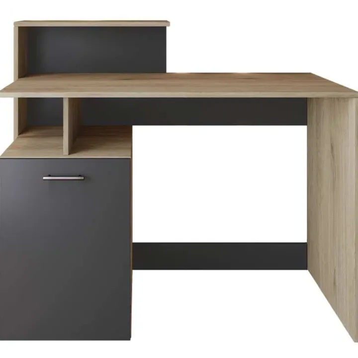 Scrivania ufficio 110x55cm con mobile contenitore grigio rovere chiaro Aldeia