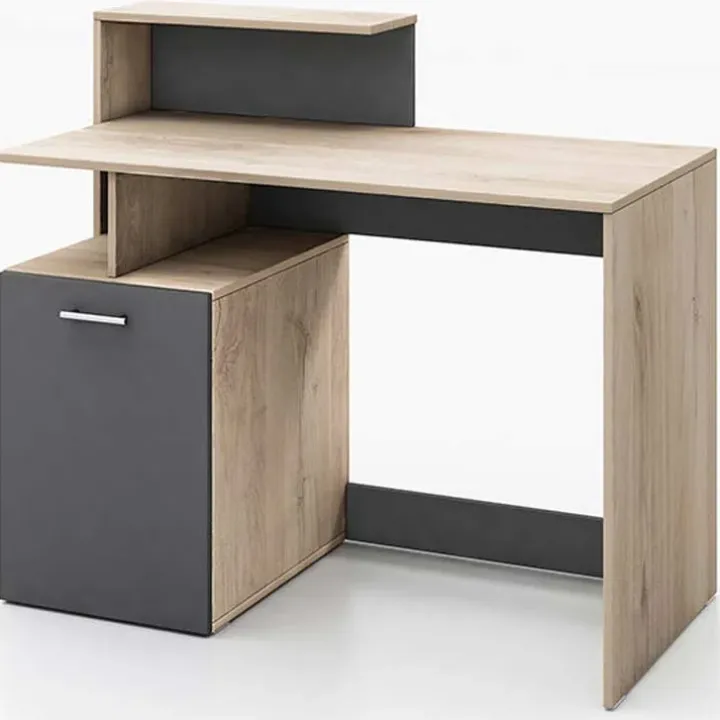 Scrivania ufficio 110x55cm con mobile contenitore grigio rovere chiaro Aldeia