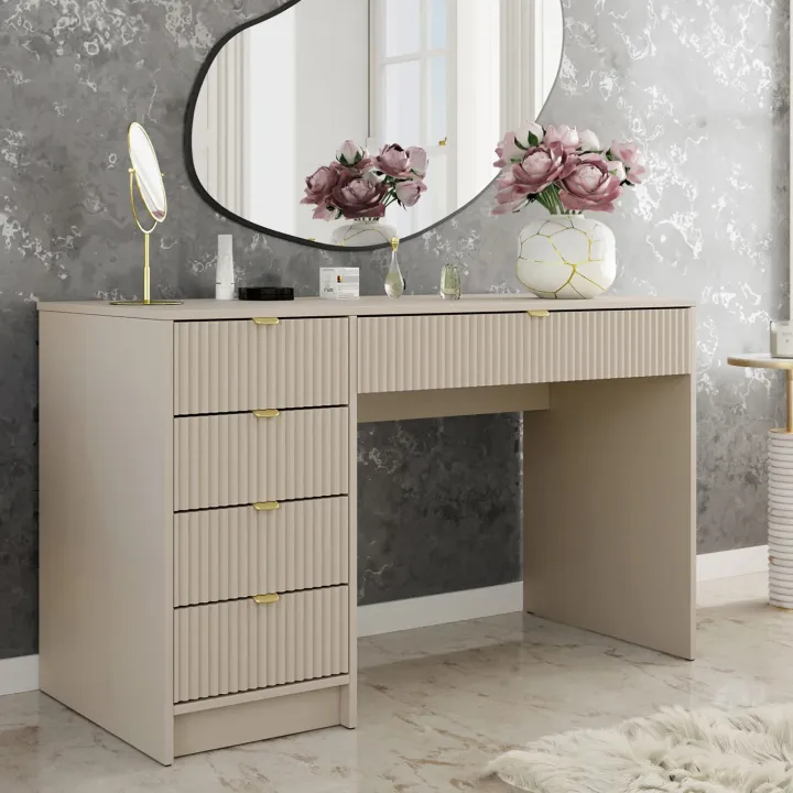 Scrivania 120x55cm con 5 cassetti cannettata beige Athena