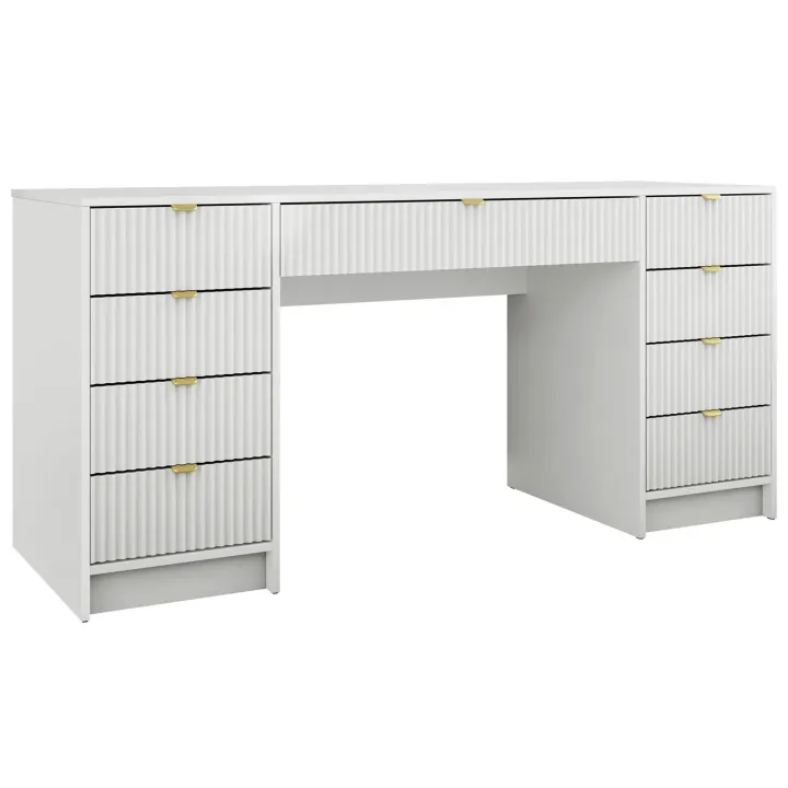 Scrivania 154x55cm con 9 cassetti cannettata bianco Athena