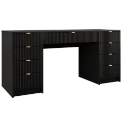 Scrivania 154x55cm con 9 cassetti cannettata nero Athena