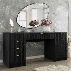 Scrivania 154x55cm con 9 cassetti cannettata nero Athena