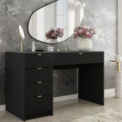 Scrivania 120x55cm con 5 cassetti cannettata nero Athena