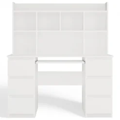 Scrivania 130x51cm con cassetti laterali, libreria e ripiani bianca Toppy