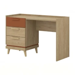 Scrivania 120x50cm con 3 cassetti rovere rosso mattone Yu
