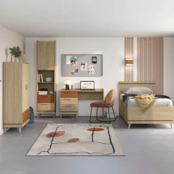Scrivania 120x50cm con 3 cassetti rovere rosso mattone Yu