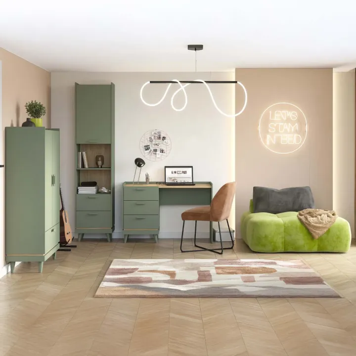 Scrivania 120x50cm con 3 cassetti verde salvia Yu