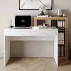 Scrivania 138x50cm con libreria e 1 cassetto bianco lucido rovere Invictus