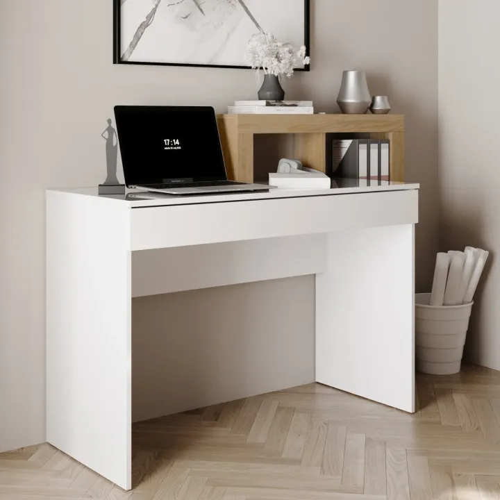 Scrivania 138x50cm con libreria e 1 cassetto bianco lucido rovere Invictus