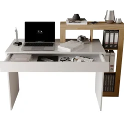 Scrivania 138x50cm con libreria e 1 cassetto bianco lucido rovere Invictus
