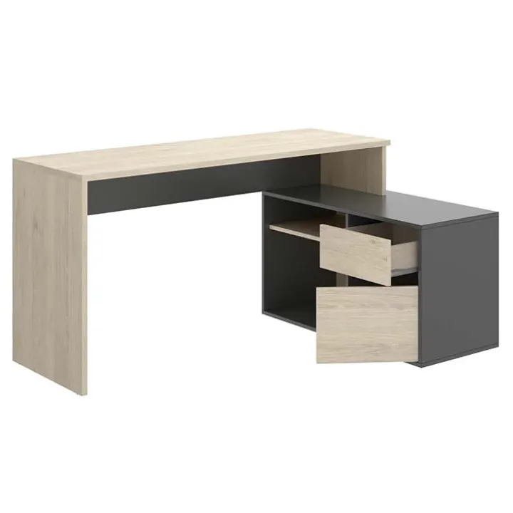 Scrivania 139x92cm ufficio angolare moderna rovere grafite Teddy