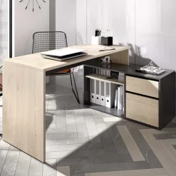 Scrivania 139x92cm ufficio angolare moderna rovere grafite Teddy