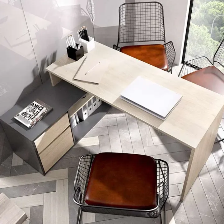 Scrivania 139x92cm ufficio angolare moderna rovere grafite Teddy