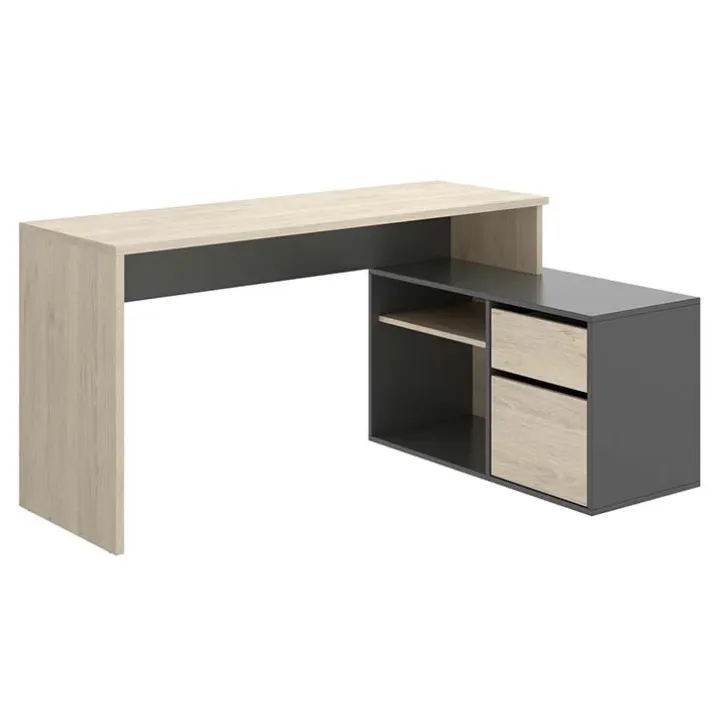 Scrivania 139x92cm ufficio angolare moderna rovere grafite Teddy