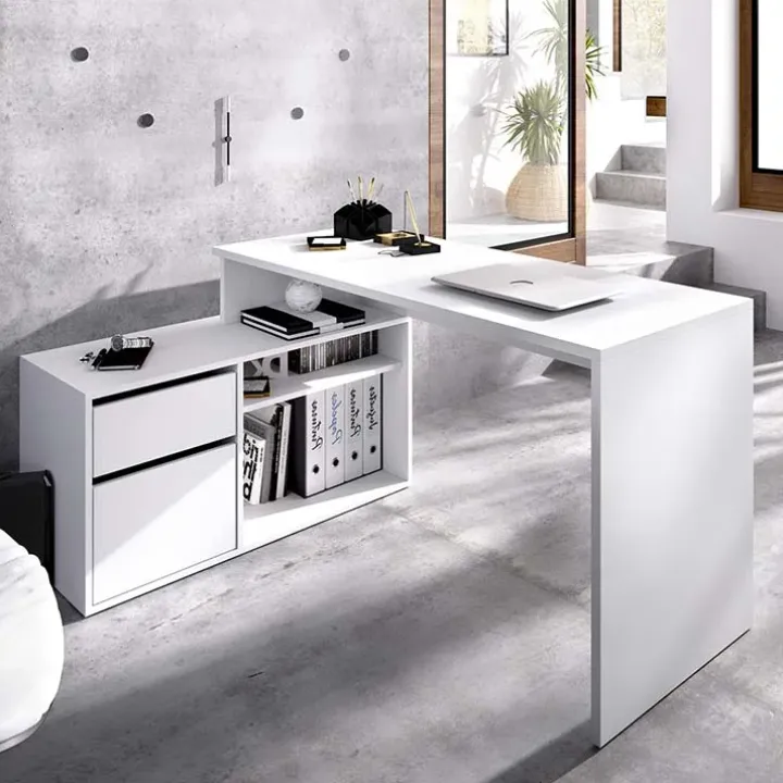 Scrivania 139x92cm ufficio angolare moderna bianco opaco Teddy