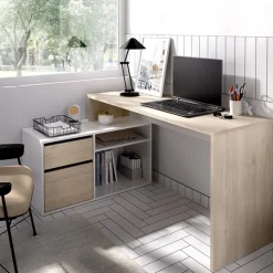 Scrivania 139x92cm ufficio angolare bianco rovere Teddy