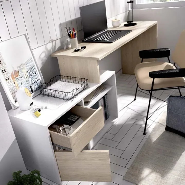 Scrivania 139x92cm ufficio angolare bianco rovere Teddy