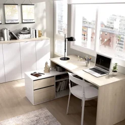 Scrivania 139x92cm ufficio angolare bianco rovere Teddy