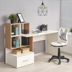 Scrivania 149x50cm ufficio moderna bianco rovere Jade Gihome®