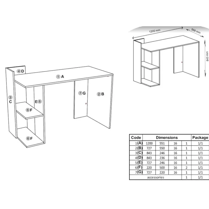 Scrivania 122x57cm ufficio moderna bianco rovere Lauren Gihome®