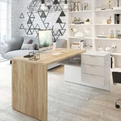 Scrivania 145x108cm ufficio reversibile bianco opaco rovere Work
