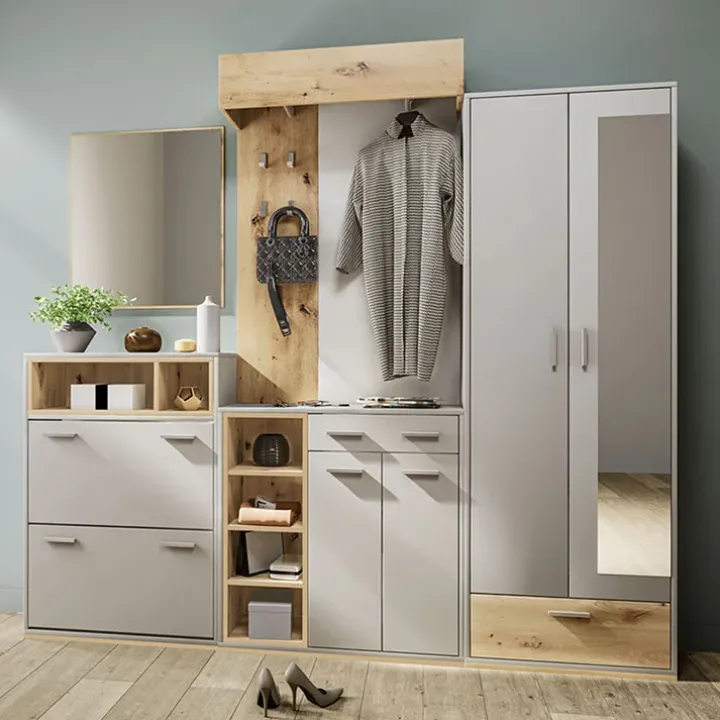 Set mobili ingresso 240x201h cm rovere naturale beige satinato Kenya