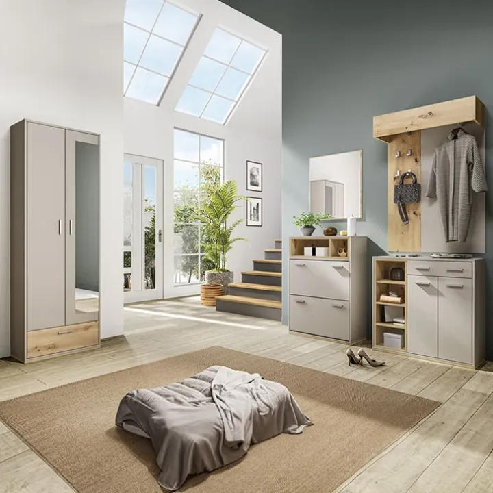 Set mobili ingresso 240x201h cm rovere naturale beige satinato Kenya
