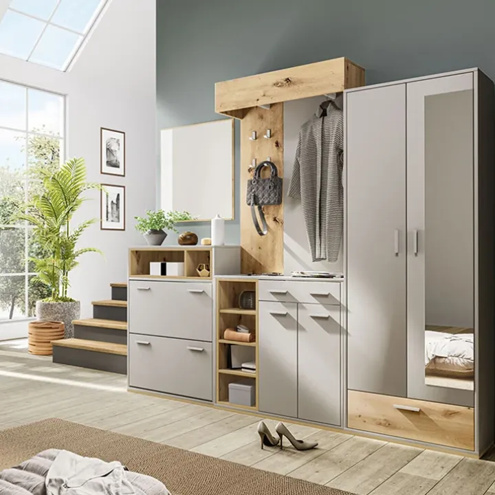 Set mobili ingresso 240x201h cm rovere naturale beige satinato Kenya