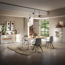 Tavolo allungabile 137/185cm bianco lucido rovere chiaro Istria