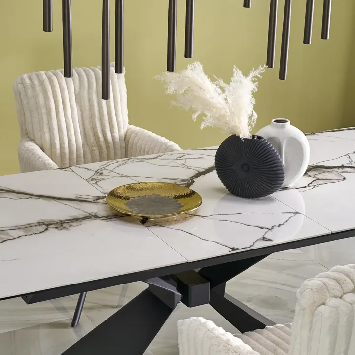 Tavolo allungabile 180/230cm effetto marmo bianco nero Silvano