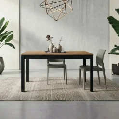 Tavolo allungabile 140/200 cm industrial rovere rustico metallo ossido Alanda