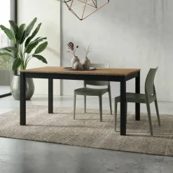 Tavolo allungabile 140/200 cm industrial rovere rustico metallo ossido Alanda