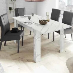 Tavolo allungabile 137/185cm moderno effetto marmo bianco Viking