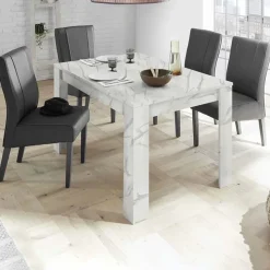 Tavolo allungabile 137/185cm moderno effetto marmo bianco Viking