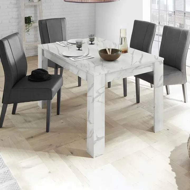 Tavolo allungabile 137/185cm moderno effetto marmo bianco Viking