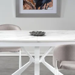 Tavolo allungabile 160/200cm moderno effetto marmo bianco Lucinda