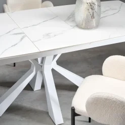 Tavolo allungabile 160/200cm moderno effetto marmo bianco Lucinda