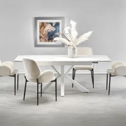 Tavolo allungabile 160/200cm moderno effetto marmo bianco Lucinda