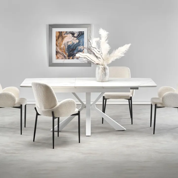 Tavolo allungabile 160/200cm moderno effetto marmo bianco Lucinda
