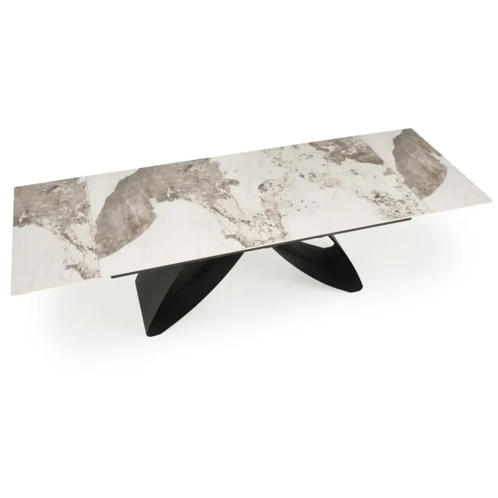 Tavolo allungabile 180/260cm moderno effetto marmo bianco lucido nero Novellino