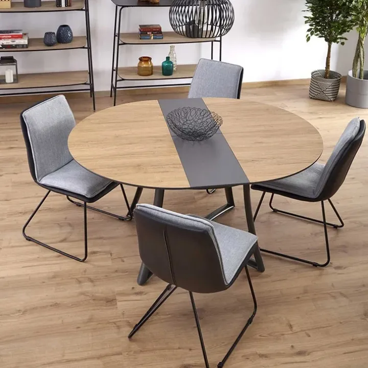Tavolo allungabile 118/148cm rotondo rovere antracite nero Ortensia Gihome®