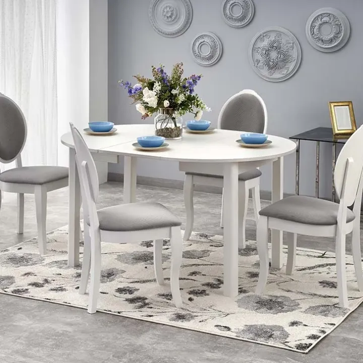 Tavolo allungabile 102/142cm rotondo da pranzo moderno bianco Lucci