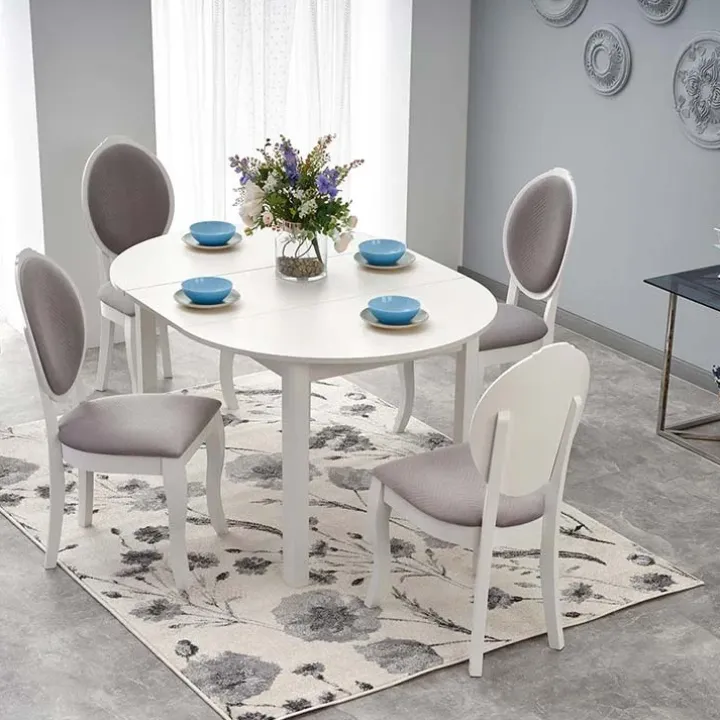 Tavolo allungabile 102/142cm rotondo da pranzo moderno bianco Lucci
