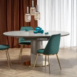 Tavolo allungabile 120/160cm rotondo marmo grigio oro Ticino